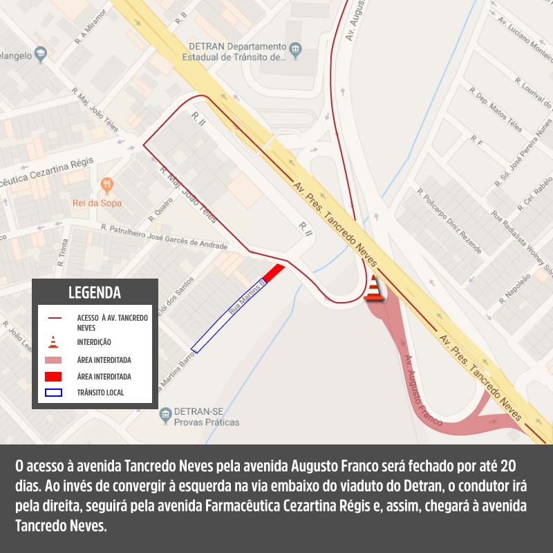Acesso à av. Tancredo Neves pela Augusto Franco será fechado temporariamente - SMTT Aracaju